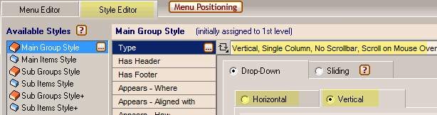 Set whether your menu displays horizontaly or verticaly