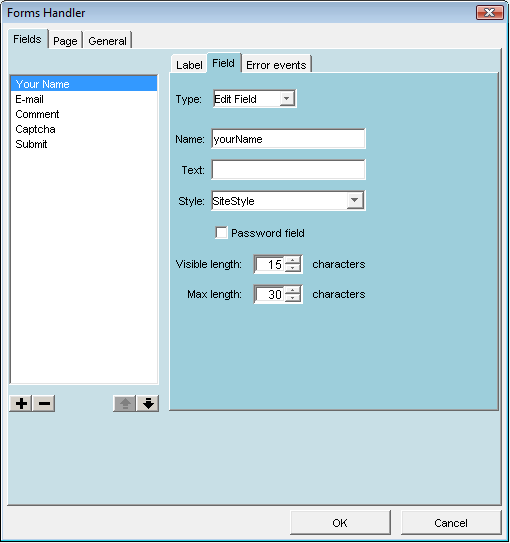 Set the form field options