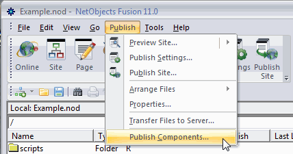 Select the Publish Components option from the menu