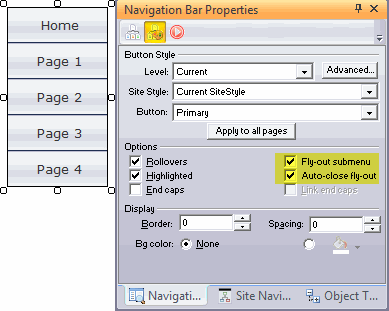 Fly-outs are enabled from the 2nd tab of the palette