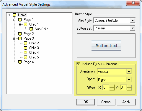 Select the orentation and direction you want the fly-out to open