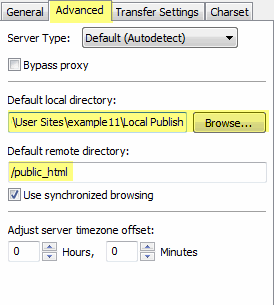 FileZilla Advanced tab settings
