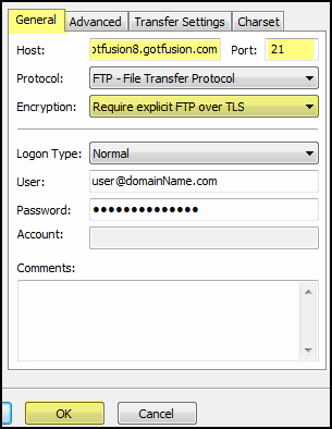 FileZilla General tab settings