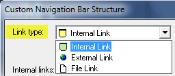 Click the Link drop down and select the link type you wish to use on your button selection, internal, external, or file link