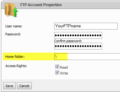 Default root folder setting for your FTP account