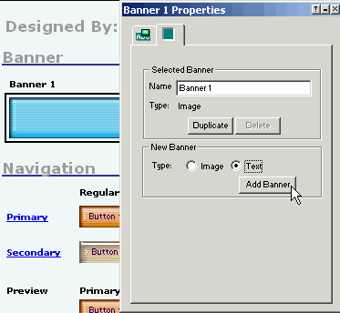Adding a Text Only Banner from this properties palette