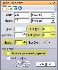 set table to be all zero for no added movement of embedded object code