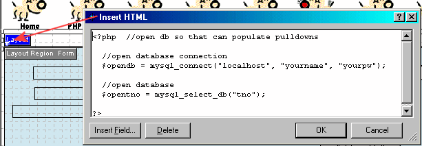 Open the server and connect to the database