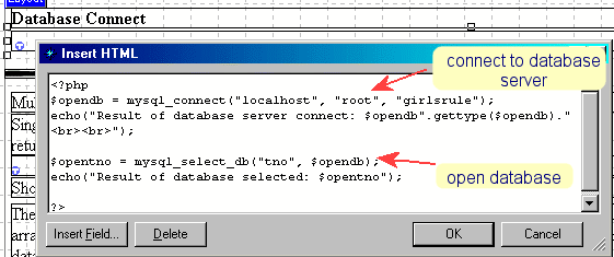 open the server, database and connect to it
