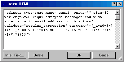 Insert the email coldfusion input tag
