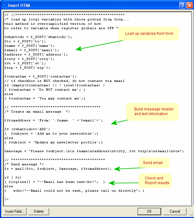actual ColdFusion code required to generate the email