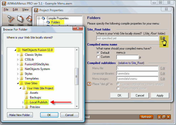 Set up Site Root and other storage folder locations