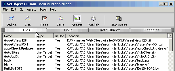 Fusinon 7 Assets view File assets tab shown