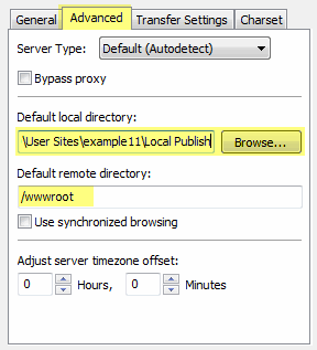 FileZilla Advanced tab settings