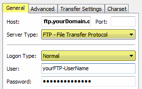 FileZilla General tab settings