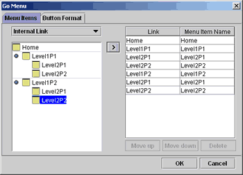 Go Menu Setup dialog Go Menu Setup dialog