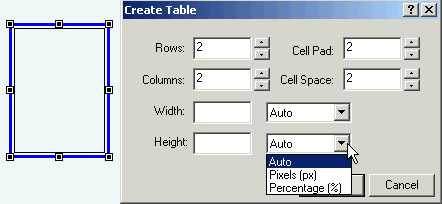 Create Table Open Dialogue