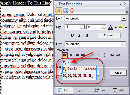 Apply formating using the drop down box