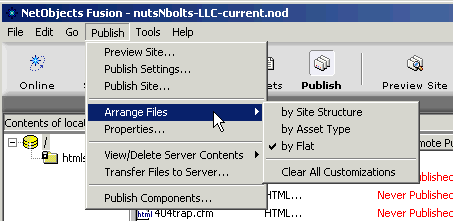 Site Structure, Asset Type, Flat - The 3 pre set output structures 