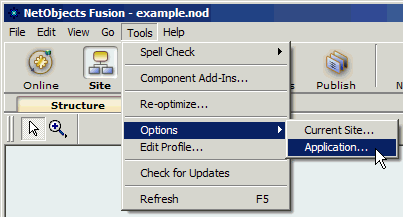 Tools > Options > Application Settings