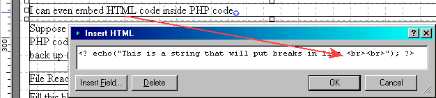 HTML can also be embedded in PHP code