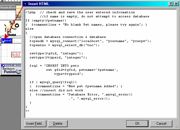 The PHP insert code verifies the data & inserts into the database