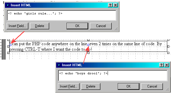 PHP code can be embedded many times in a single text box