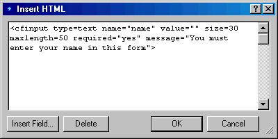 Insert the name coldfusion input tag Insert the name coldfusion input tag