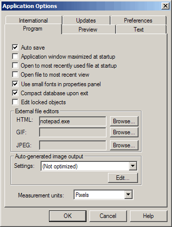 Program Application settings Program tab