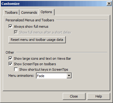 Customize Toolbar Options