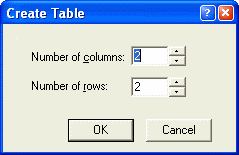 Create Table Dialog