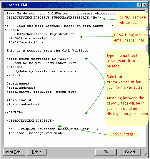 actual ColdFusion code required to generate the email