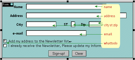 form with fieldnames shown